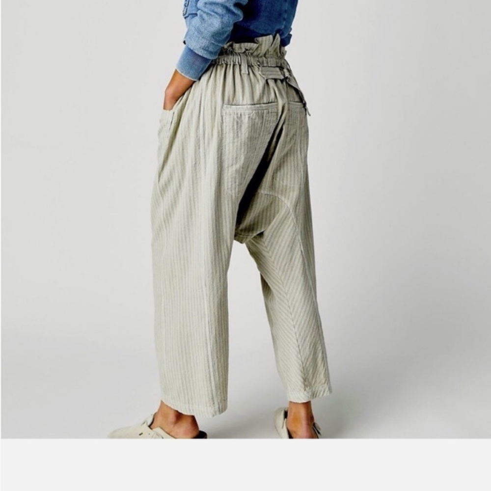 Free People Runyon Oversize Stripe Pant Harem Pale Blue Drawstring Size XS - Picture 3 of 10